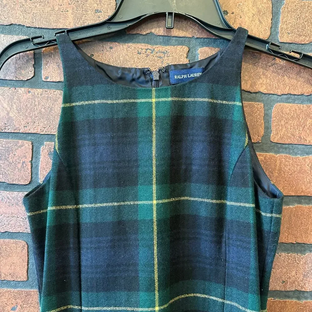 Ralph Lauren Green Plaid Wool Blend Dress - Size 14 New With Tags Winter Formal